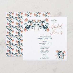 Pink and Teal Folk Art Floral Invitation