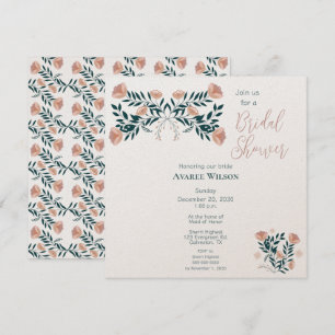 Pink and Teal Folk Art Floral Invitation