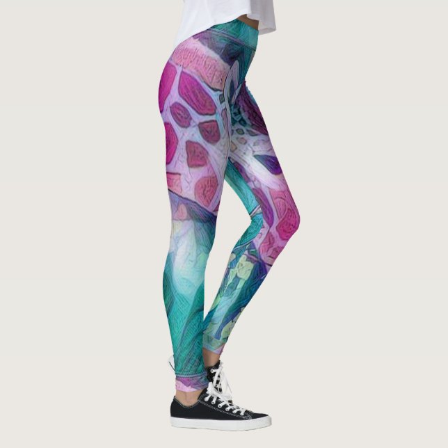 Pink and Teal Giraffe Creative Wildlife Abstract Leggings (Right)