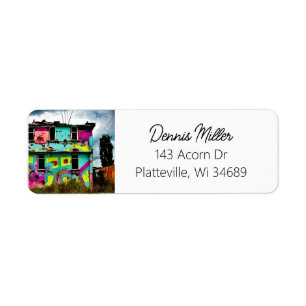 Pink and Teal Graffiti Art   Abandoned House Return Address Label