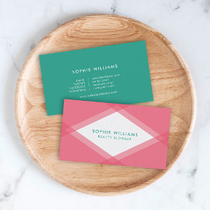 Pink and Teal Layered Geometric Social Media Business Card