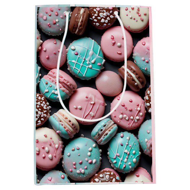 Pink and Teal Macaron Birthday Medium Gift Bag (Front)