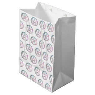 Pink and Teal Pentagram Witchcraft White Halloween Medium Gift Bag
