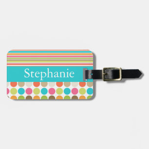Pink and Teal Polka Dot Personalised  Luggage Tag