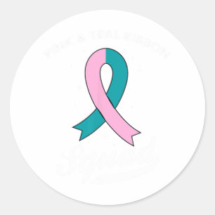 Pink And Teal Ribbon Squad Ovarian Breast Cancer A Classic Round Sticker