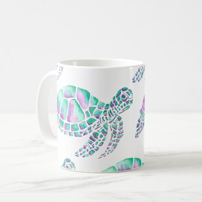 Pink and Teal Sea Turtle Mug (Front Left)