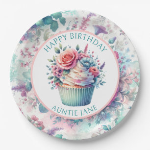Pink and Teal Shabby Chic Floral Party Paper Plate