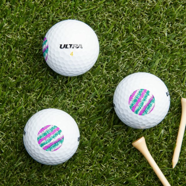 Pink and Teal Splatter Distressed Golf Balls (Insitu Grass)