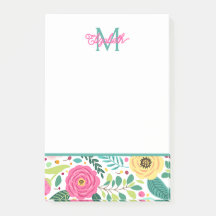 Pink and Teal Spring Floral Monogram