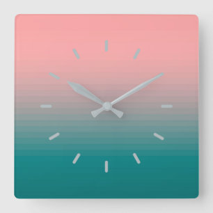 Pink and Teal Square Wall Clock