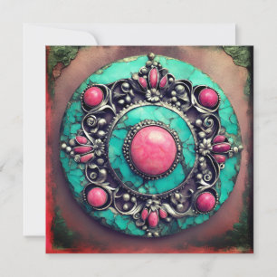 Pink and teal Tourmaline October Birth Stone Card