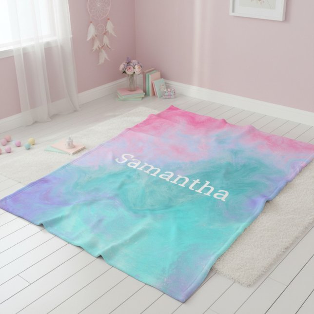 Pink and Teal Watercolor Custom Fleece Blanket (Creator Uploaded)