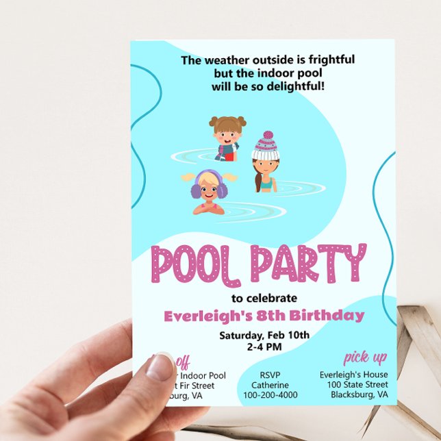 Pink and Teal Winter Pool Party Invitation (Creator Uploaded)