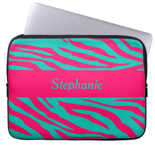 Pink and Teal Zebra Personalised Laptop Sleeve