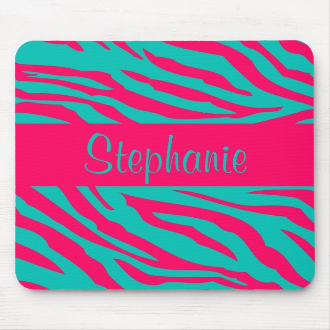 Pink and Teal Zebra Personalised Mouse Pad (Front)