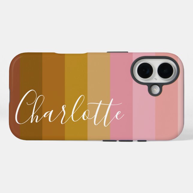 Pink and Terracotta Boho Geometric Stripes Name  Case-Mate iPhone Case (Back (Horizontal))