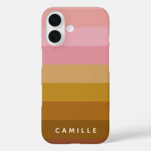 Pink and Terracotta Boho Geometric Stripes Name iPhone 16 Case