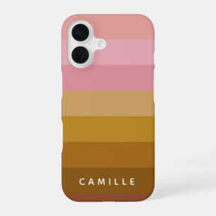 Pink and Terracotta Boho Geometric Stripes Name iPhone 16 Case