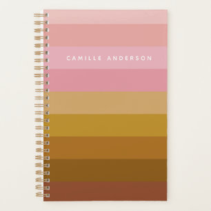 Pink and Terracotta Boho Geometric Stripes Name Planner