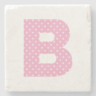 Pink and Tiny White Polka Dot Bold B Monogram Stone Coaster