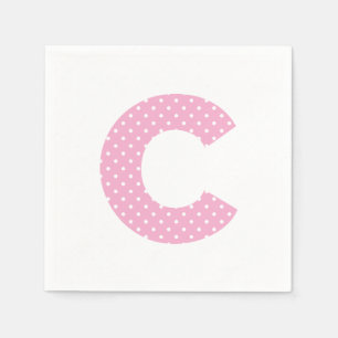 Pink and Tiny White Polka Dot Bold C Monogram Napkin