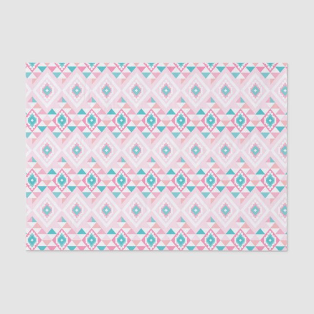 Pink and Turqoise Geometric Aztec Pattern Tissue Paper (Front)