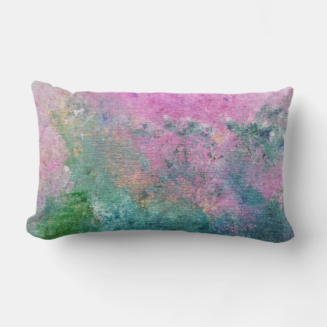 pink and turquoise abstract paint lumbar cushion (Front)