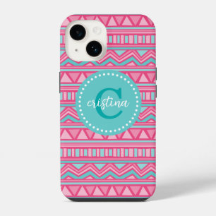 Pink and Turquoise Aztec Chevron Custom Monogram iPhone Case