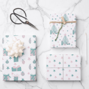 Pink and Turquoise Christmas Collection Wrapping Paper Sheet