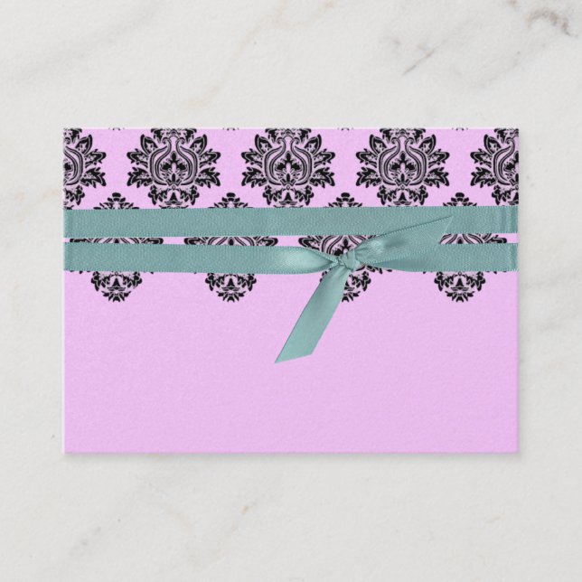 Pink and Turquoise Damask Table card (Front)