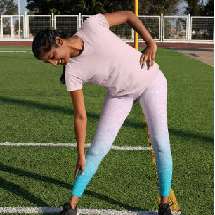 Pink and Turquoise Faux Glitter Ombre Leggings