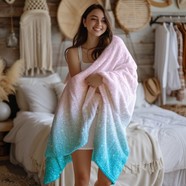 Pink and Turquoise Glitter Ombre Fleece Blanket (Creator Uploaded)