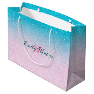 Pink and Turquoise Glitter Ombre Large Gift Bag