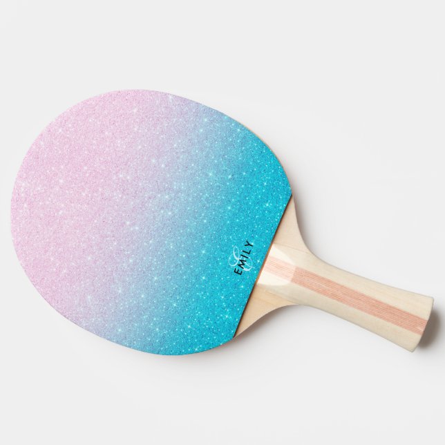 Pink and Turquoise Glitter Ombre Ping Pong Paddle (Back Side)