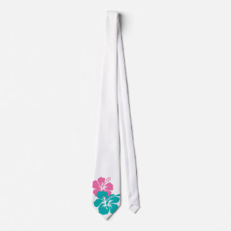 Pink and Turquoise Hibiscus Flowers Tie