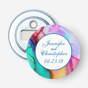 Pink and Turquoise Marble Abstract Watercolor Bottle Opener