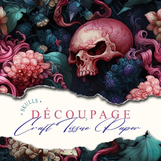 Pink and Turquoise Octopus Tentacles Skull Ocean Tissue Paper (Colourful and yet macabre, gothic underwater skulls with floral accents. Perfect for crafting.)