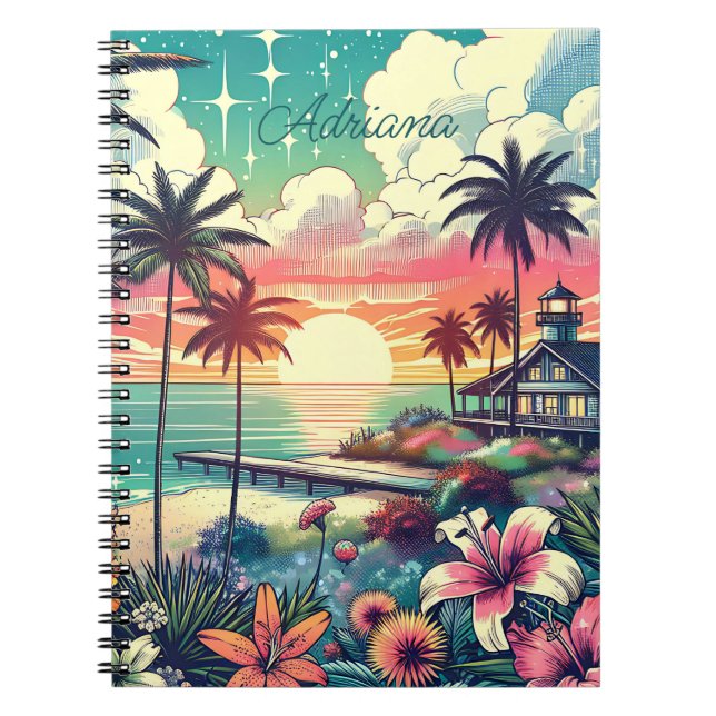 Pink and Turquoise Paradise | Beach Art Notebook (Front)