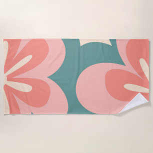 Pink and turquoise retro style flowers beach towel