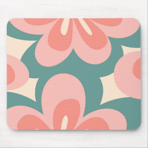 Pink and turquoise retro style flowers mouse pad