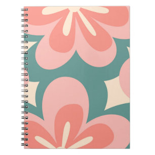 Pink and turquoise retro style flowers notebook