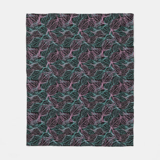 Pink and turquoise stylised leaves black Pattern  Fleece Blanket