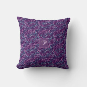 Pink and turquoise stylised leaves purple Pattern Cushion