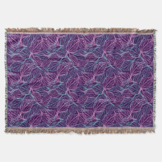 Pink and turquoise stylised leaves purple Pattern  Throw Blanket
