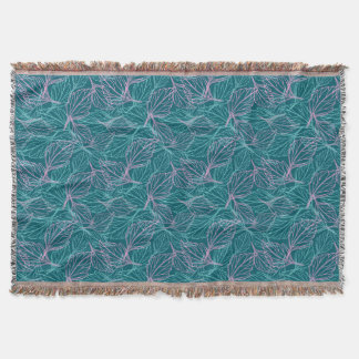 Pink and turquoise stylised leaves purple Pattern  Throw Blanket