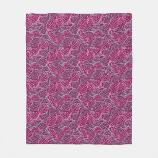 Pink and turquoise stylised leaves red Pattern  Fleece Blanket
