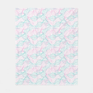 Pink and turquoise stylised leaves white Pattern  Fleece Blanket