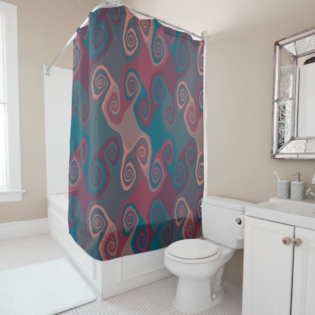Pink and Turquoise Swirl abstract Shower Curtain (In Situ)