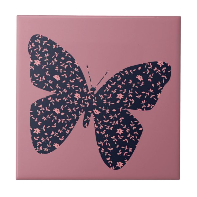 Pink and Violet Floral Butterfly Ceramic Tile (Front)