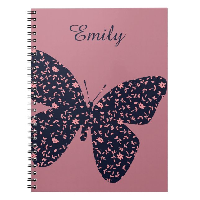 Pink and Violet Floral Butterfly Personalised Notebook (Front)